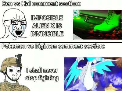 Ben vs Hal has the bigger warzone, Pokemon vs Digimon is just inane