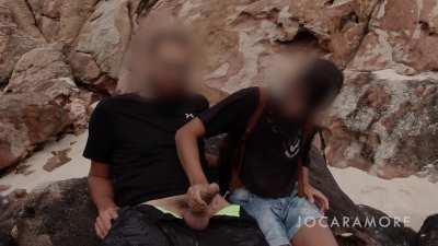 My petite wife makes me cum so hard on the public beach!