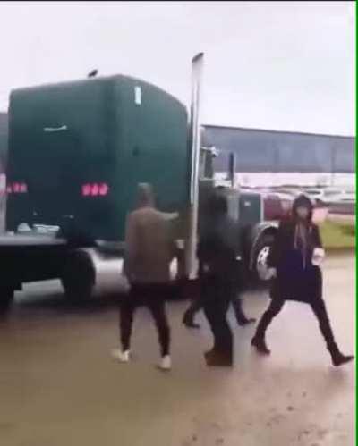 to block a truck entering