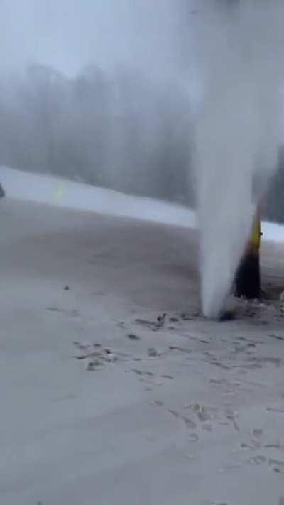 Pipe burst at Beech Mountain. This lady was stuck on the ski-Lift for 5 mins while being sprayed with freezing water.