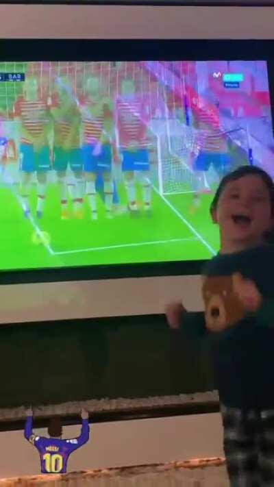 Seems like Messi's son Mateo has started to celebrate his goals, instead of getting angry at them
