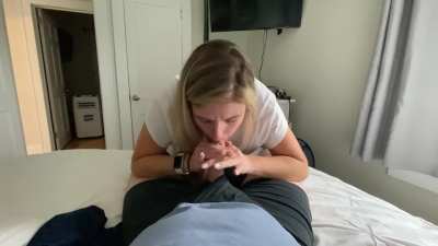 Making me blow him until I get him off in my mouth. He knows the school bus will show up any minute. He pays my bills and they’re my ex’s kids, so he tests my loyalty. His needs cum first.