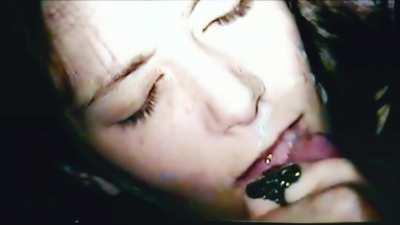 Jerking cum on her face