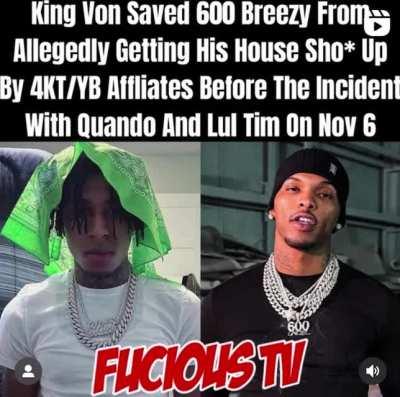 So YB tried to get Breezy house shot up over a hoe, but Von stopped it from happening. Yb the real bully imo but y’all give Von all the blame 🤦‍♂️