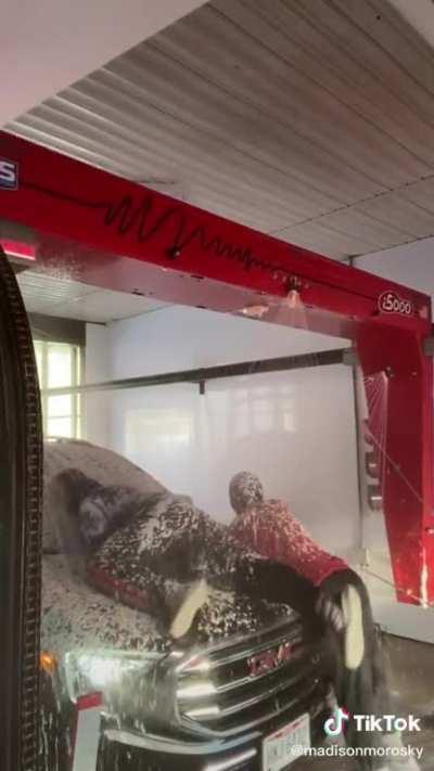 Apparently an industrial car wash hurts human flesh