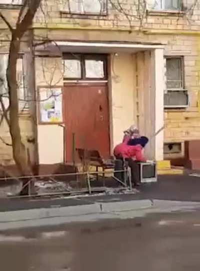 TV getting beat down by 2 babushkas
