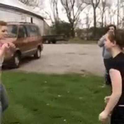 Fighting someone with a shovel