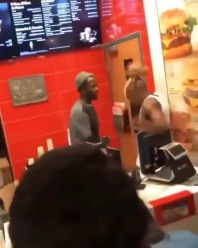Guy gets the McShit beat out of him after going behind the counter