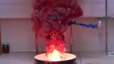 When Mixture Of Iodine Oxide And Iron Powder Set To Fire!