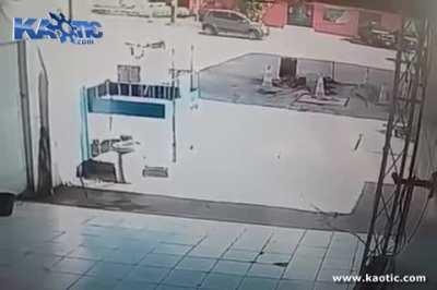 Fuel tank explosion throws worker