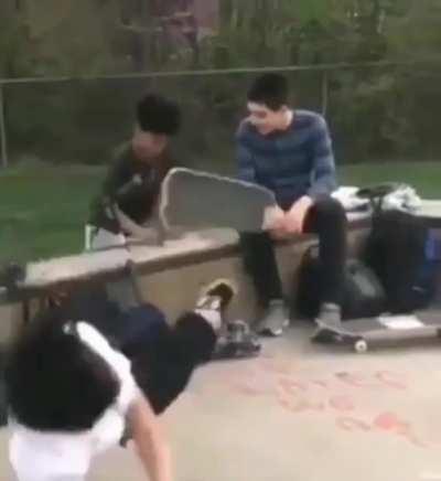 Getting hit in the face by a skateboard