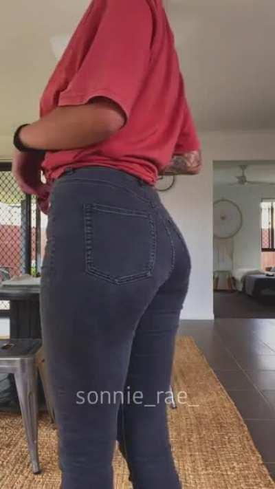 I hope you like me showing off my peach in black denim
