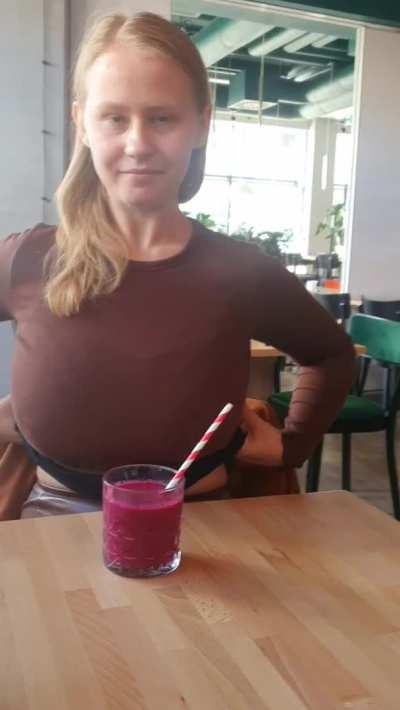 There was a lot of stress with this video, by the way, you can see for yourself, and the waitress probably guessed anyway. Heh