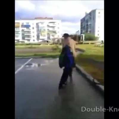 Kid harrasses homeless man till he flips out