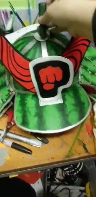 Please excuse my sleep deprived excitement but I've just finished my melon samurai helmet after 2 and a half days of building! :D I will post better quality images later (after sleep) but fingers crossed Felix gets to see this! 🍉