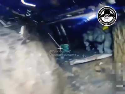 Russian fiber-optic FPV drone strikes a Ukrainian solider in a dugout