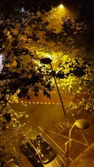 It's (finally) raining in Barcelona, Spain.