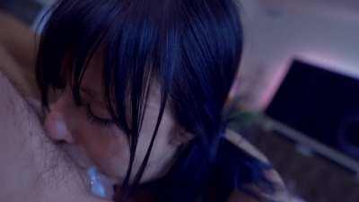 Finished him with my throat, cleaned up with my tongue