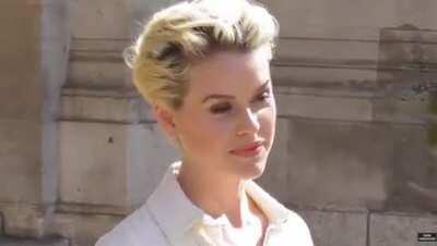 Alice posing for media at the Schiaparelli Couture Fall 2018 fashion show