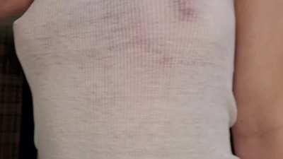 Having a lot of fun in hubby's old shirt today, enjoy! 😜