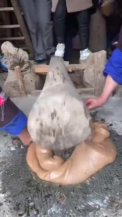A Traditional Tool Used for Kneading a Japanese Rice Cake Called Mochi