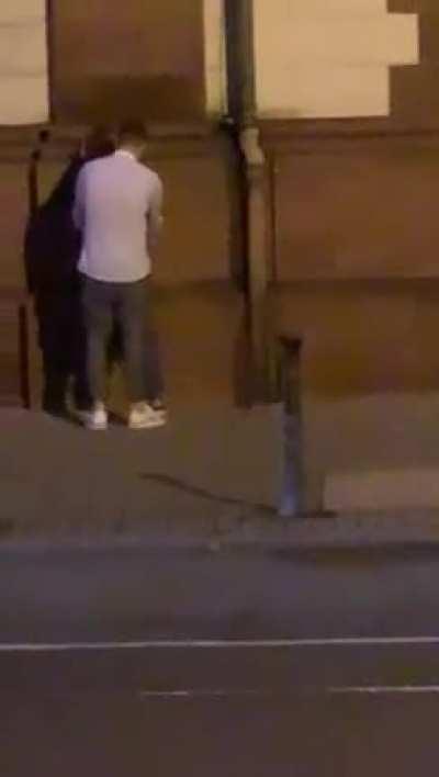 He doesn't even help her pull up her pants