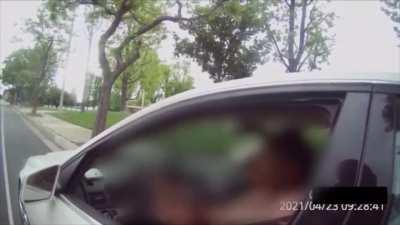 A woman claiming to be a teacher launched into a racist tirade against a Latino police officer when he pulled her over in San Dimas. She repeatedly calls him a murderer. She doesn’t even have her drivers license on her.