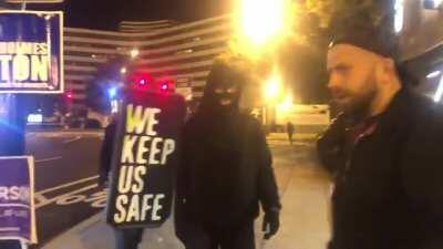 [Insane] Lunatic liberal/Democrat Antifa security assault, chase off reporters from public DC space, apparently has something in his right hand that he's ready to attack reporters with.