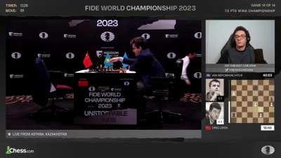 Ian Nepomniachtchi makes a move just when Ding Liren is leaving the board, so Ding starts running!