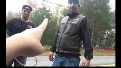 Karen starts trouble with Hells Angels in front of their compound