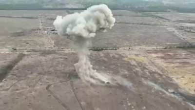 Abandoned Russian tank is destroyed by a Ukrainian drone.