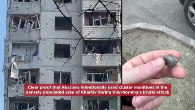 Clear proof that Russians intentionally used cluster munitions in the densely populated area of Kharkiv during this morning’s brutal attack
