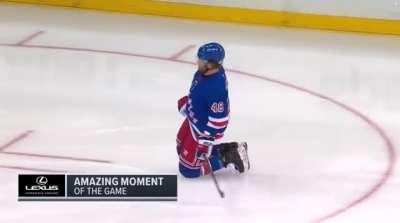 Brandon Lemieux takes a Subban shot off the leg, can't stand up, stumbles around the ice and then blocks another one!