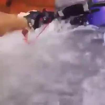 Jetski almost sucked under Container Ship