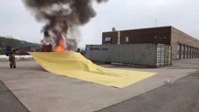 This ‘Car Fire Blanket’ made in Norway to withstand up to 1000 degrees of heat while avoiding heavy smoke and spread of fire. It blocks 96% of the heat and isolates the fire until firefighters arrive.