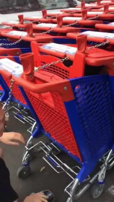 Locking up a friend in a shoppingcart when it's his birthday.