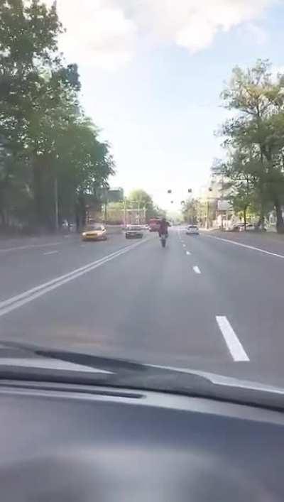 Trying stunts in traffic is never a good idea.