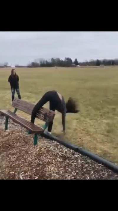 don't try to jump over a bench,especially if it's wet