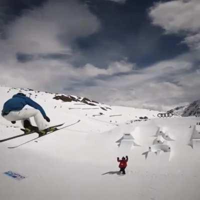 HMRB while I ski down the slope backwards, do a flip off the ski jump, and high-five my partner before landing...backwards.