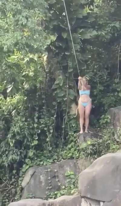 Girl messes up her face after overestimating her upper body strength.