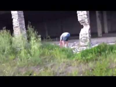 Knocking down a pillar.