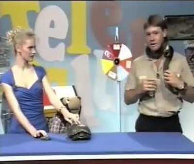 Steve Irwin gets bit by a snake on live TV and laughs instead of panicking, 1991