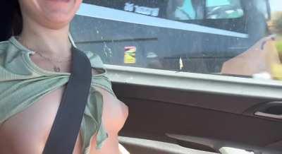 [f] Topless car ride! Next time I think I should just remove my top, it was kinda uncomfortable to be like this for 10 minutes hahahaha 