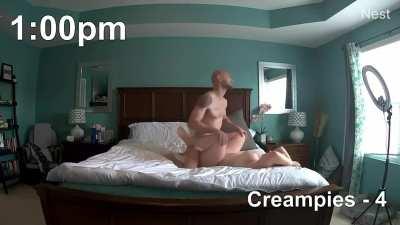 I fucked guys all day while hubby was out playing golf. Every single one of them came inside me and hubby reclaimed me later that night after I had been used all up!