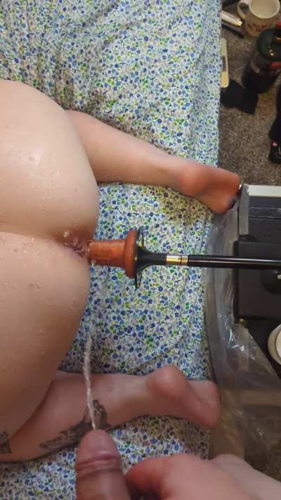Pissing on her tight little butthole makes her cum