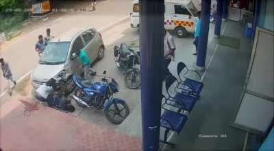 India : Car got literally parked on his balls