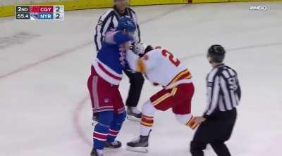 Jacob Trouba lays out Nazem Kadri with a clean hit