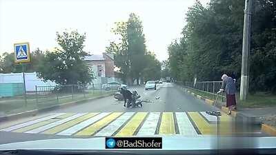 Luckily he has a helmet