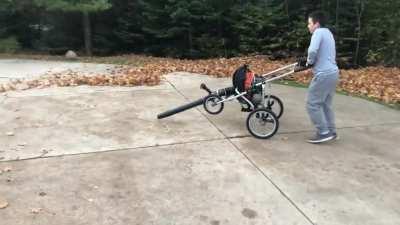 My son was itching for something to do with the stroller he found and I didn’t want to lug the backpack blower around .