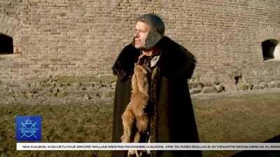 Kryžvydas sharing his opinion on the increase of weapon prices, Lietuva 1009 (colorized)